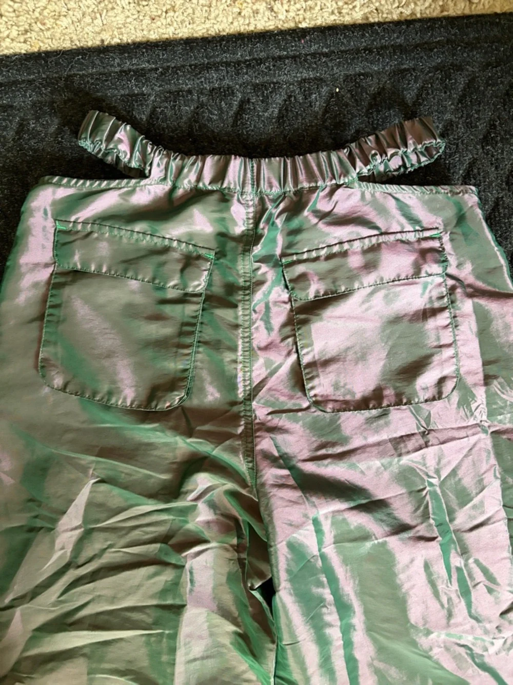 AFRM Iridescent Green-Pink lightweight Wide Leg Pants Size S Side/Back pockets - Picture 8 of 9
